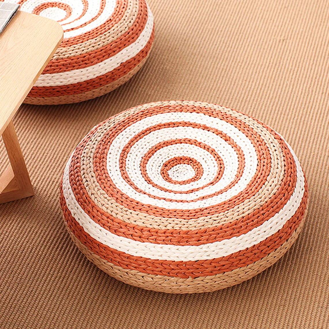Straw Floor Cushions Pouf Ottoman - Image 2