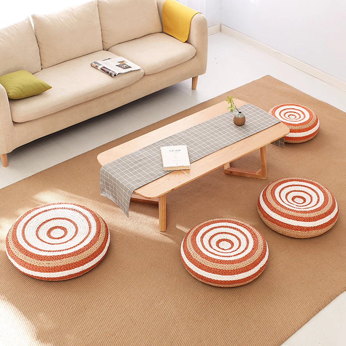 Straw Floor Cushions Pouf Ottoman - Image 3