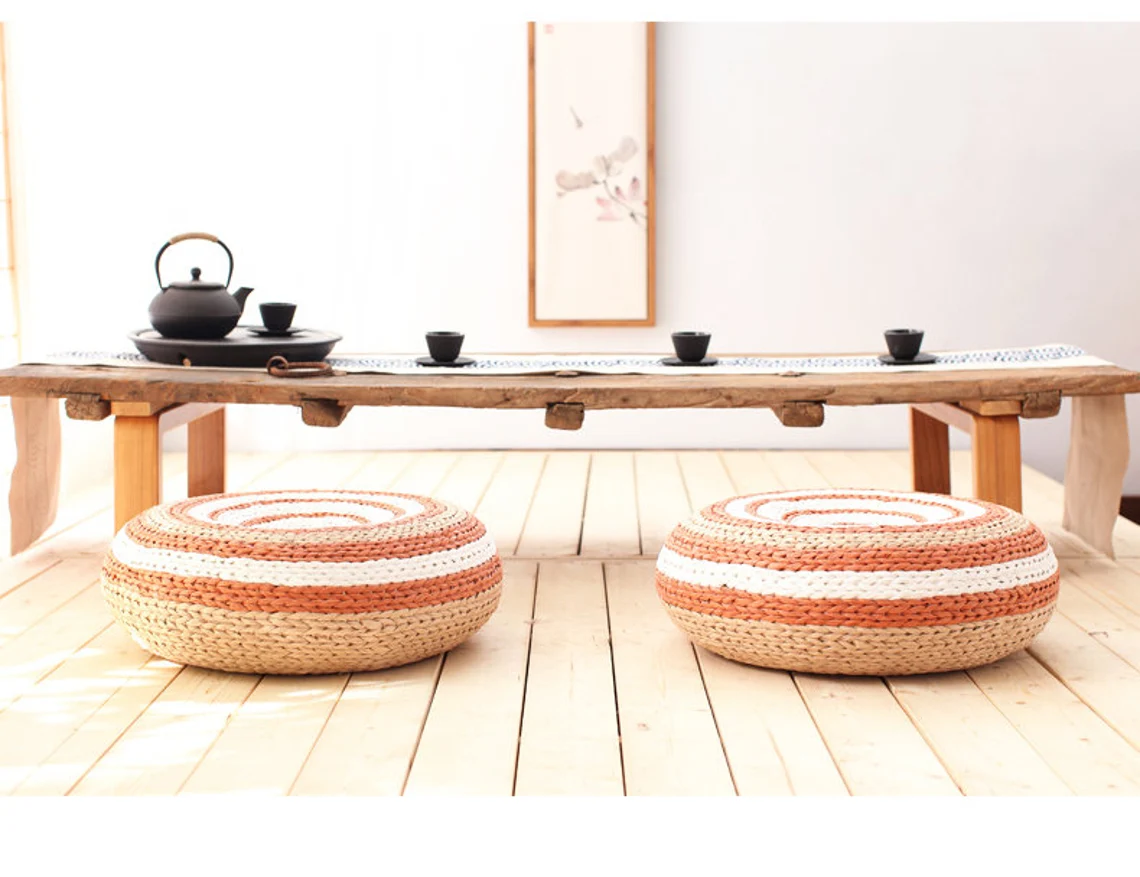 Straw Floor Cushions Pouf Ottoman - Image 4