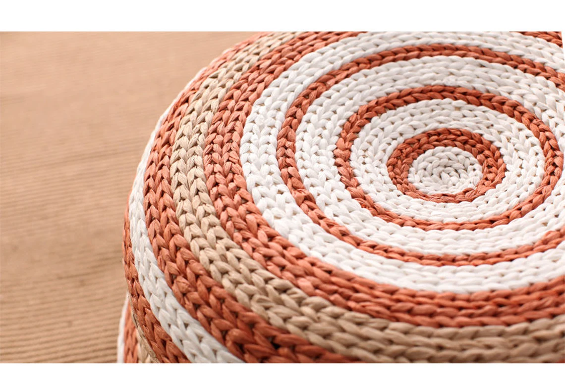 Straw Floor Cushions Pouf Ottoman - Image 5