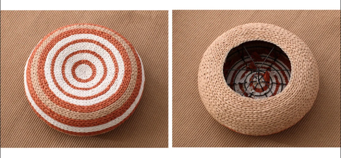 Straw Floor Cushions Pouf Ottoman - Image 6