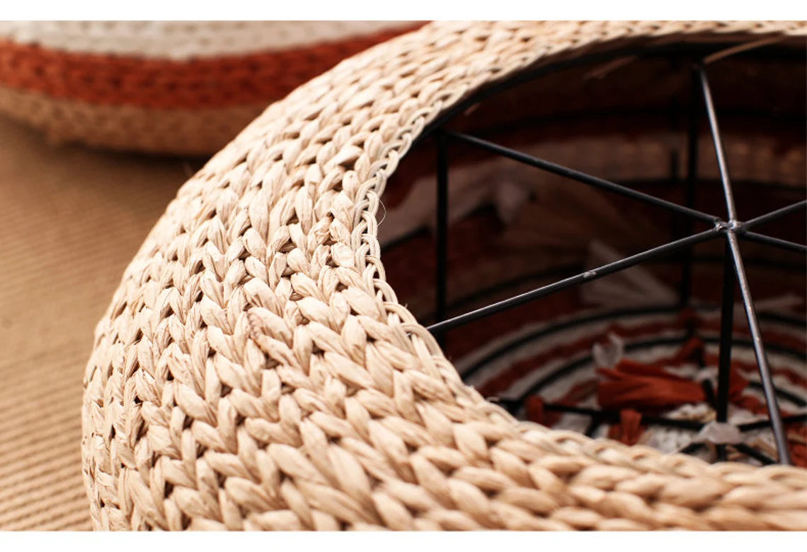 Straw Floor Cushions Pouf Ottoman - Image 7