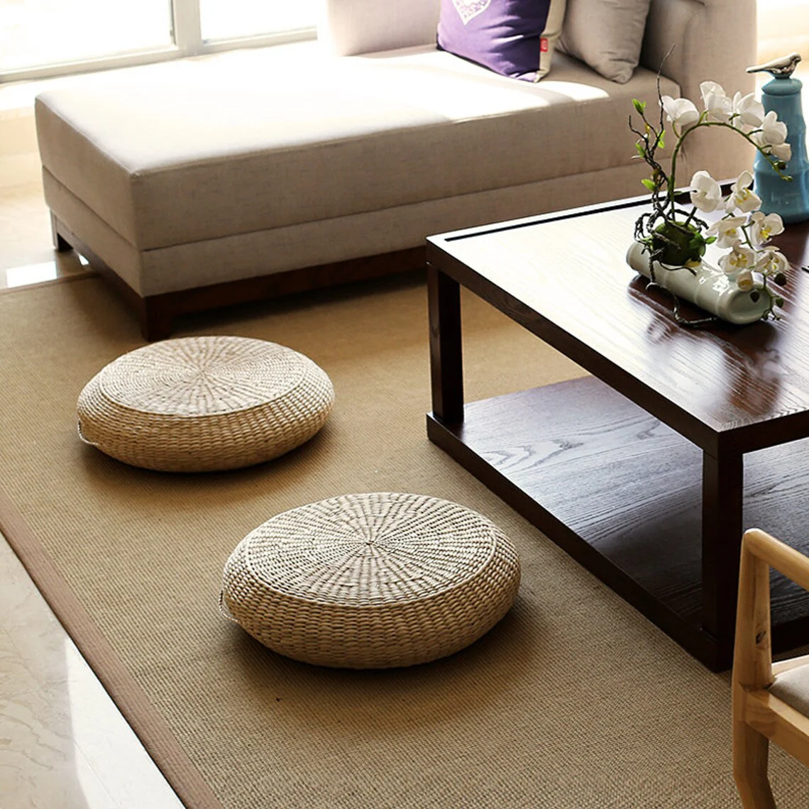 Straw Floor Cushions Floor Pouf - Image 3