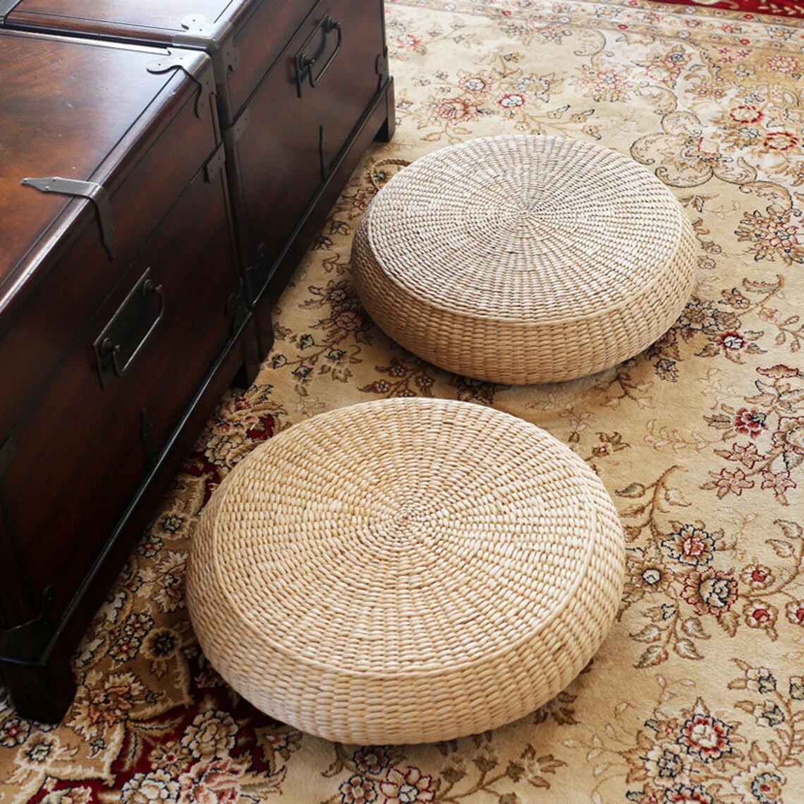 Straw Floor Cushions Floor Pouf - Image 4