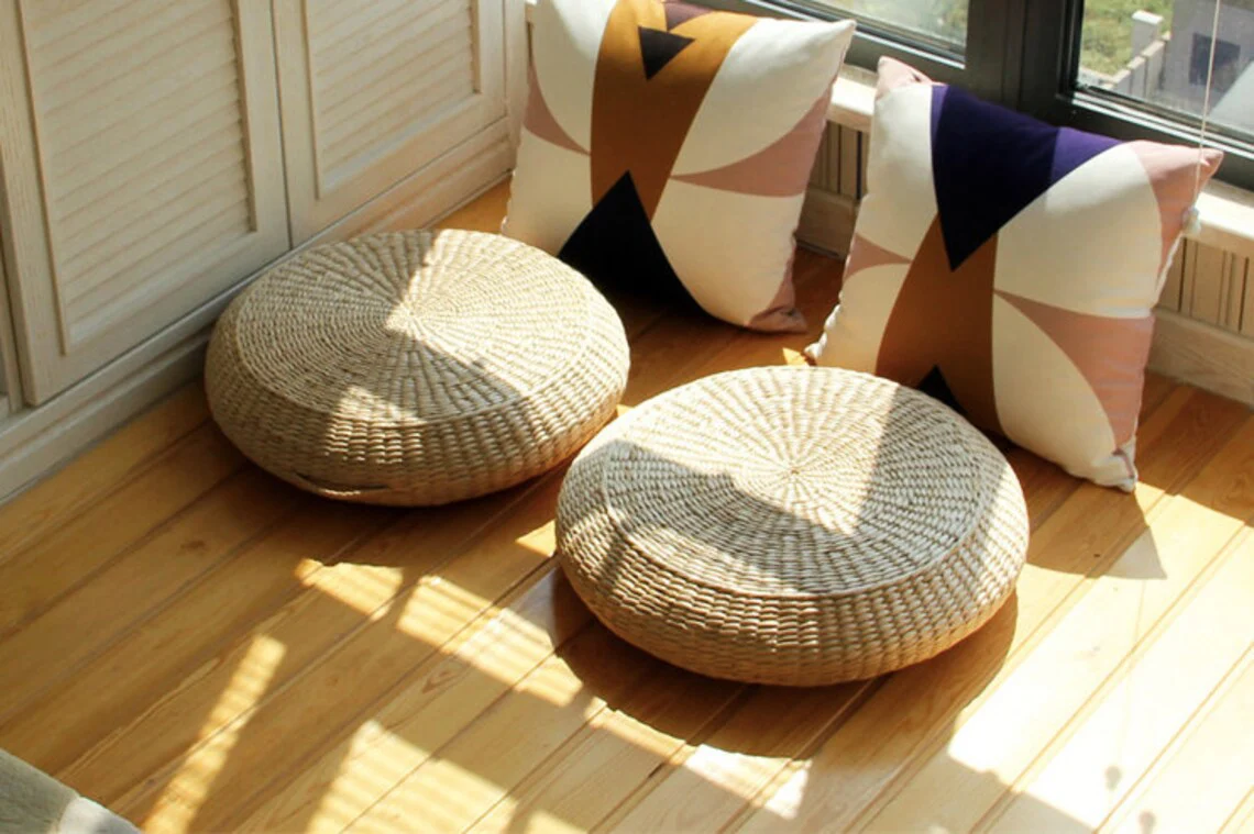 Straw Floor Cushions Floor Pouf - Image 7
