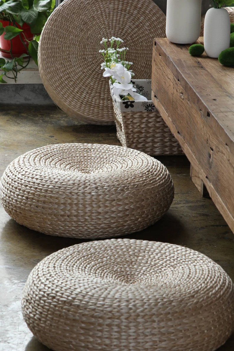 Straw Pouf Floor Cushions - Image 2