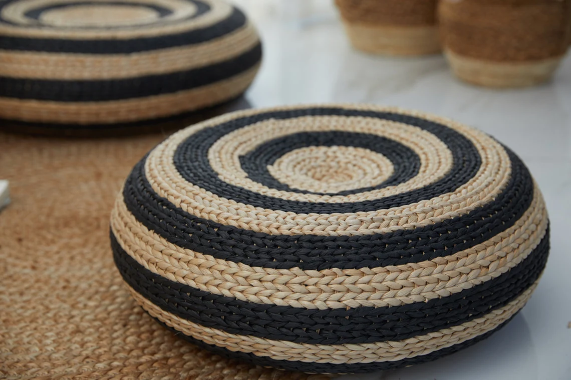 Straw Pouf Floor Cushions Pouf Ottoman