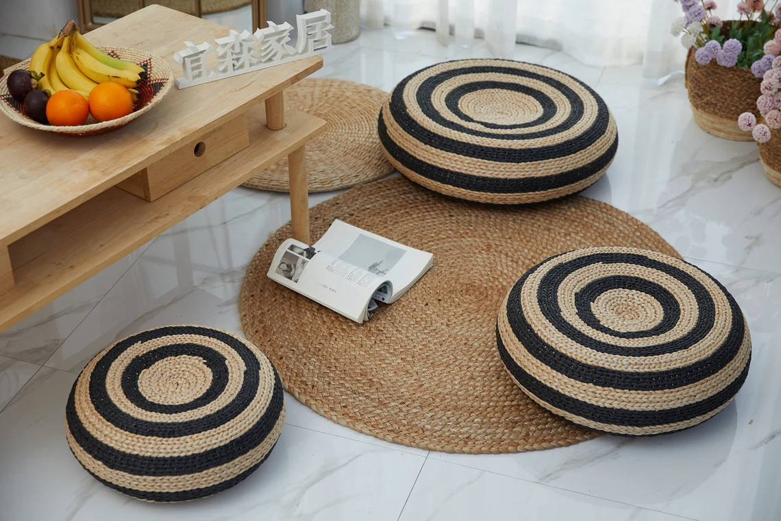 Straw Pouf Floor Cushions Pouf Ottoman - Image 2