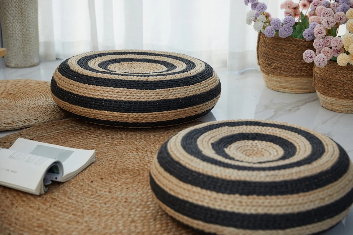 Straw Pouf Floor Cushions Pouf Ottoman - Image 3