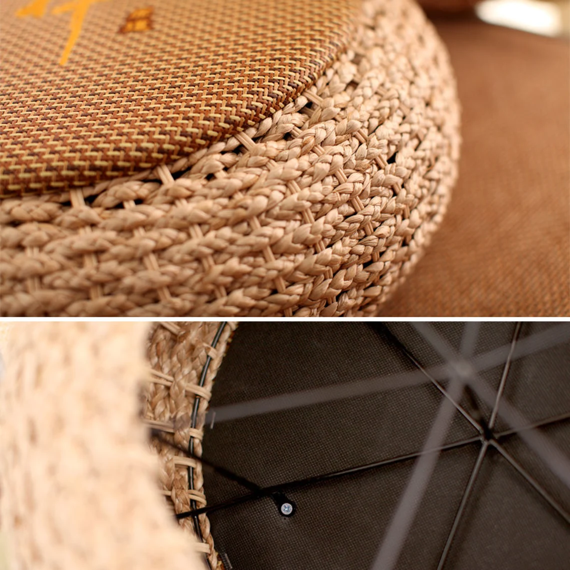 Straw Floor Cushions Ottomans Floor Pouf - Image 3