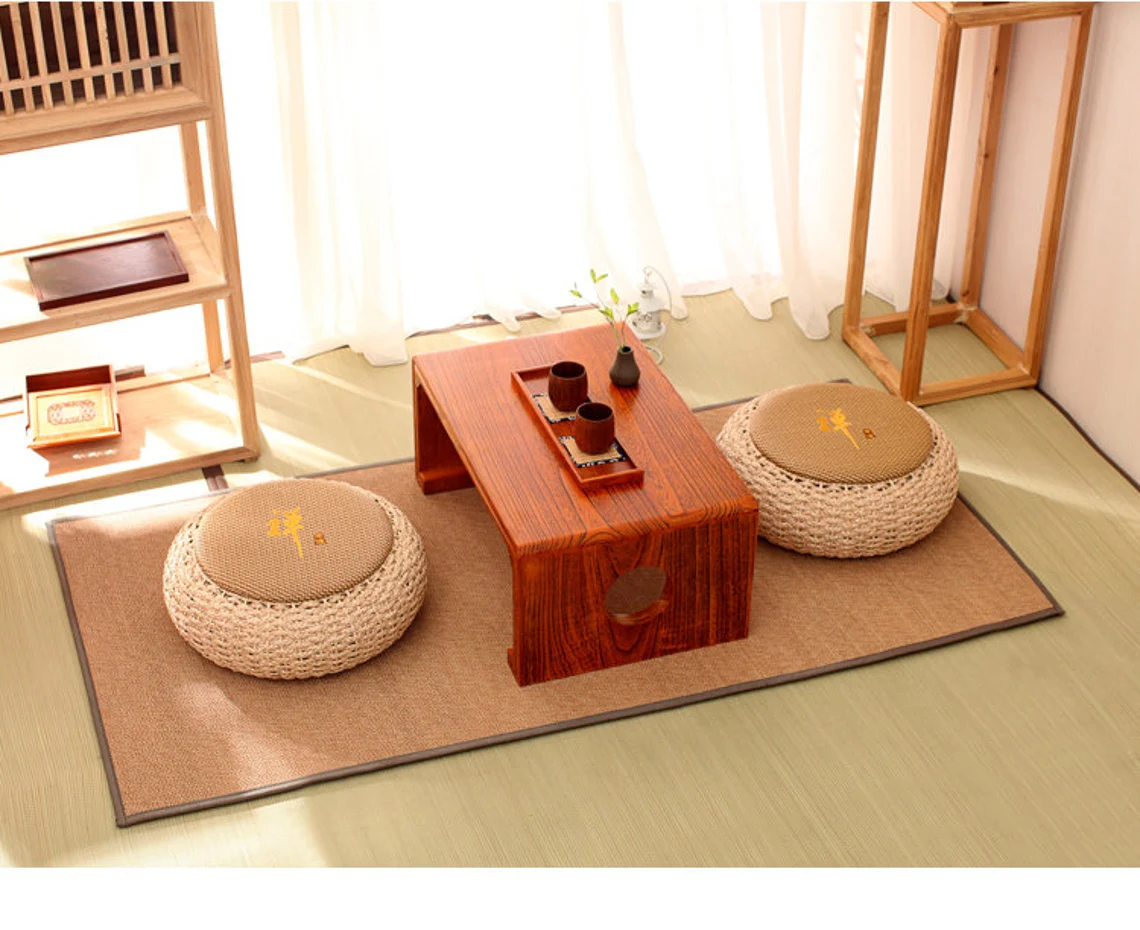 Straw Floor Cushions Ottomans Floor Pouf - Image 5