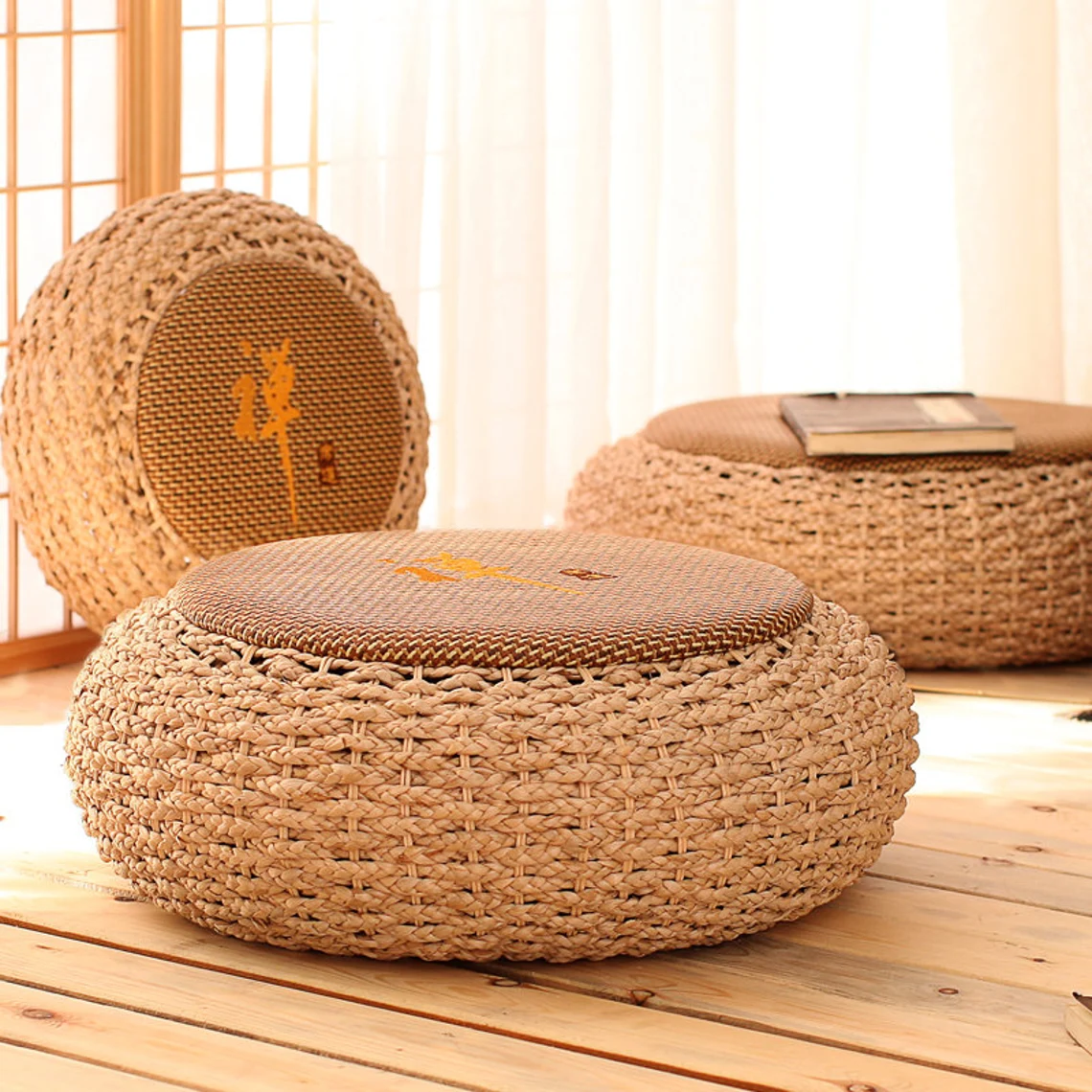 Straw Floor Cushions Ottomans Floor Pouf - Image 8