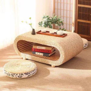 Coffee Table / Beige Rattan Straw Table / Country Natural Decor / Wedding Dinner Table / RushesGrass